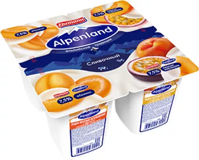 Йогуртный продукт ALPENLAND "Сливочный" абрикос-персик-маракуйя 95 г 7,5%