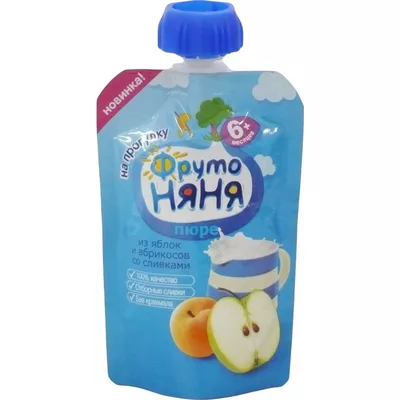 ФрутоНяня Пюре яблоко и абрикос со сливками 6+ мес. дой пак с дозат. 90г