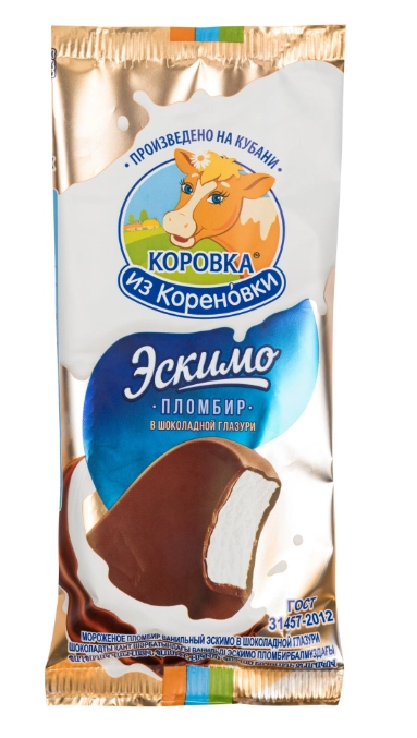 Мороженое КОРОВКА ИЗ КОРЕНОВКИ пломбир ванильный в шоколадной глазури 60 г 15%