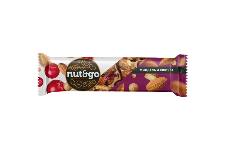 Батончик NUT&GO миндаль и клюква глазированный 36 г