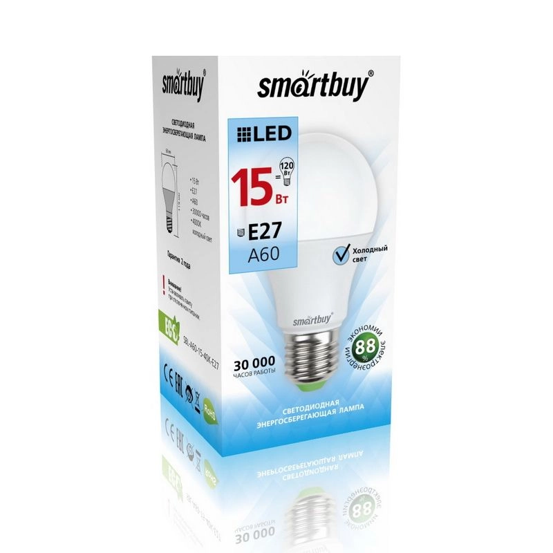 Лампа светодиодная SMARTBUY грушевидная 15 Вт Е27 4000К 160-240 В