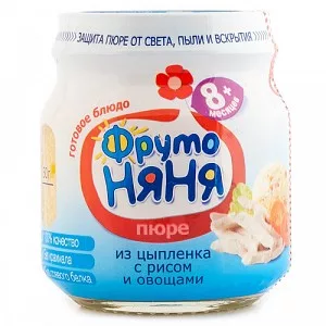 ФрутоНяня Пюре цыпленок с рисом и овощами 8+ мес. бан. 100г