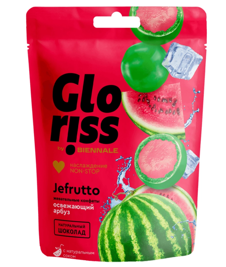 Жевательные конфеты BIENNALE "Gloriss Jefrutto" в шоколаде со вкусом арбуза 75 г
