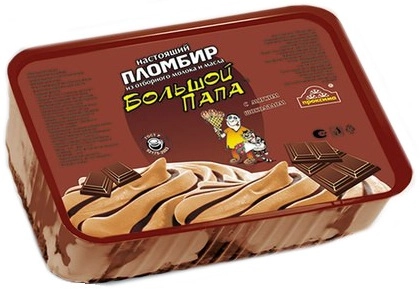 Мороженое БОЛЬШОЙ ПАПА "Пломбир" шоколадный с мягким шоколадом 450 г 12%