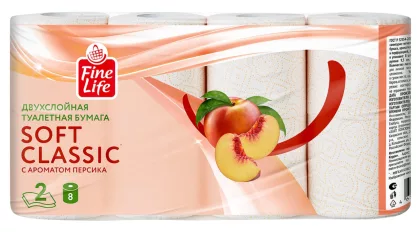 Бумага туалетная FINE LIFE "Soft Classic" двуслойная белая с ароматом персика 8 шт