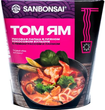 Лапша SANBONSAI "Том ям" рисовая  в кокосовом бульоне с лемонграссом и лаймом 113 г