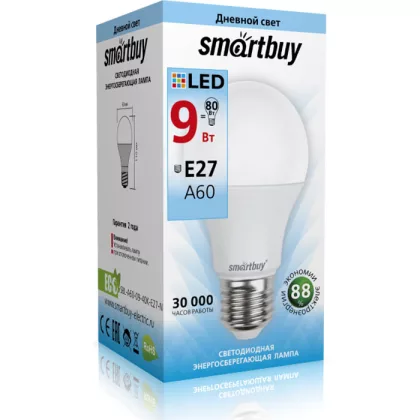 Лампа светодиодная Smartbuy А60 грушевидная 9Вт Е27 4000K 220В