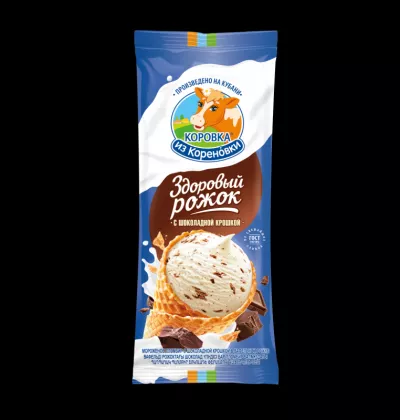 Мороженое пломбир С КРОШКОЙ ШОК. ГЛАЗ. м.д.ж. 15,0%, ваф. рожок, 100 г флоупак, "Здоровый Рожок", КизК