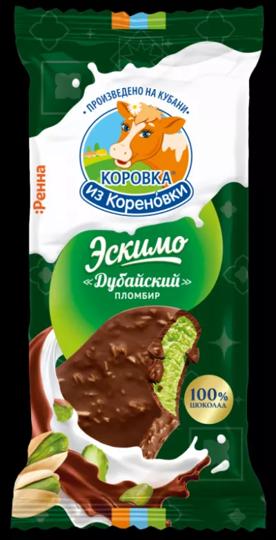 Коровка из Кореновки Мороженое пломбир фисташк. С КАТАИФИ В МОЛ. ШОК. С КАТАИФИ 15,0%, эскимо, 70 г