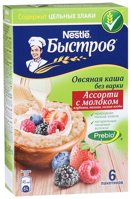 Каша моментальная БЫСТРОВ "Ассорти" овсяная с молоком 6 &times; 40 г