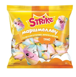 Маршмеллоу STRIKE "Trio" со вкусом клубники, ванили и банана 90 г