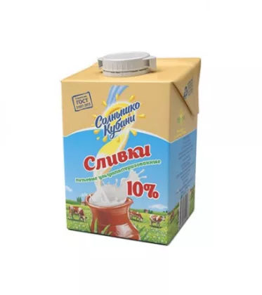 Сливки СОЛНЫШКО КУБАНИ ультрапастеризованные 500 мл 10%