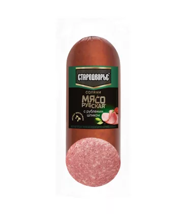 Колбаса СТАРОДВОРЬЕ "Салями Мясорубская" с рубленным шпиком варено-копченая 350 г