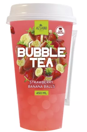 Напиток AZIANO "Bubble Tea" со вкусом клубники и шариками со вкусом банана 450 мл