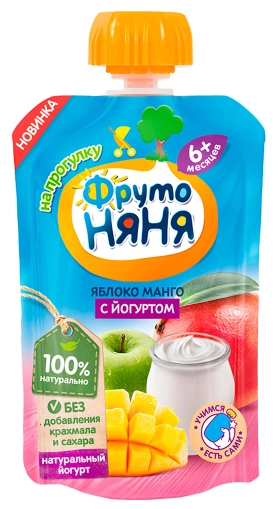 ФрутоНяня Пюре яблоко, манго с йогуртом 6+ мес. дой пак с дозат. 90г