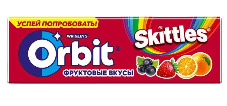 Жевательная резинка ORBIT "Skittles" фруктовые вкусы без сахара 13.6 г