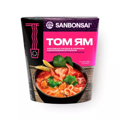 Лапша SANBONSAI "Том ям" рисовая  в кокосовом бульоне с лемонграссом и лаймом 113 г