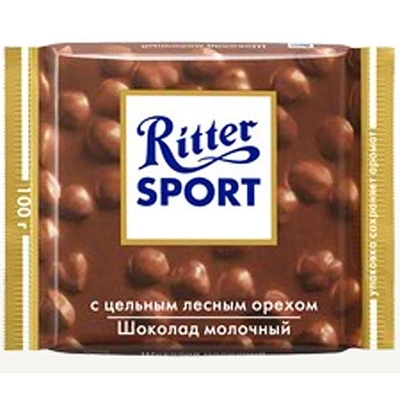 Шоколад RITTER SPORT молочный с цельным лесным орехом 100 г