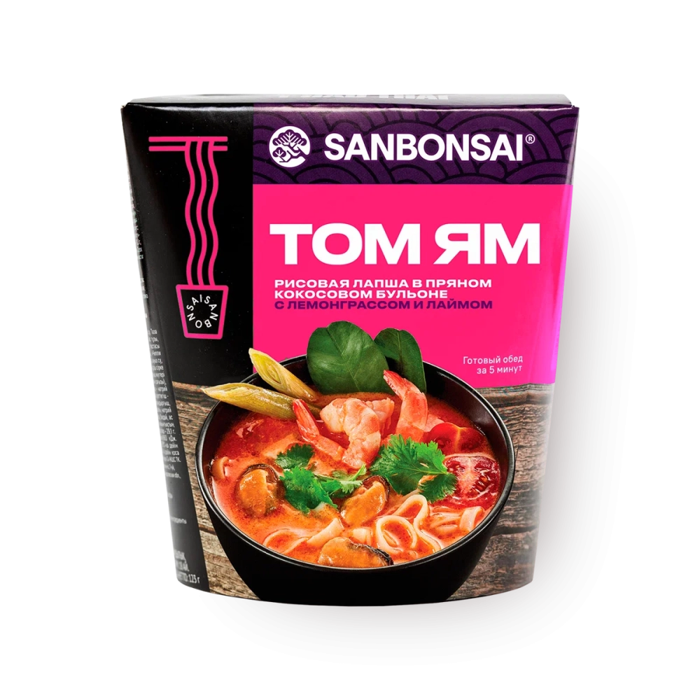 Лапша SANBONSAI "Том ям" рисовая в кокосовом бульоне с лемонграссом и лаймом 113 г