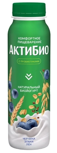 Биойогурт питьевой АКТИБИО с черникой, злаками и льняными семенами 260 г 1,6%