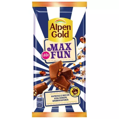 Шоколад ALPEN GOLD MAX FUN с марм.кола.попкорн 140 г