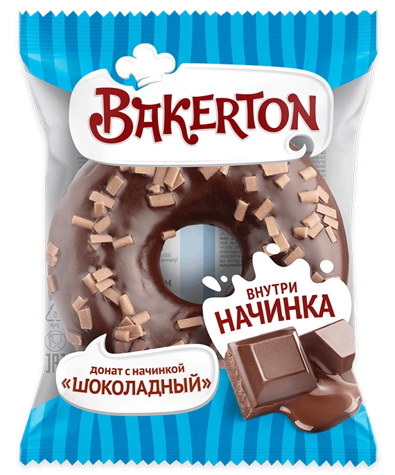 Донат глазированный BAKERTON "Шоколадный" с начинкой 67 г