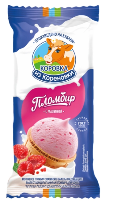 Мороженое КОРОВКА ИЗ КОРЕНОВКИ "Пломбир" с малиной 80 г 15%