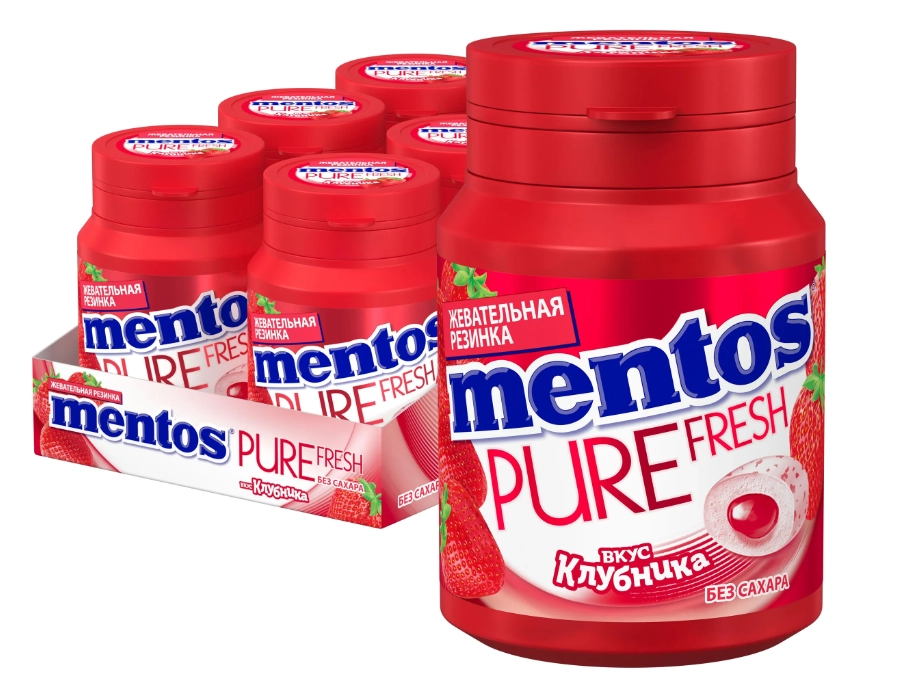 Жевательная резинка MENTOS "Pure Fresh" клубника без сахара 54 г