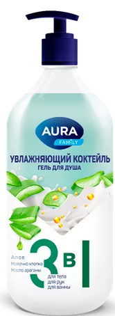 Гель для душа AURA "Увлажняющий коктейль"  3 в 1 1 л