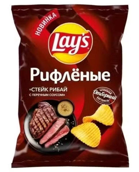 Чипсы LAY'S рифленые стейк рибай с перечным соусом 140 г