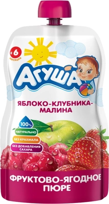 Агуша Пюре яблоко-клубника-малина 6+ мес. уп. 90 г Агуша Пюре яблоко-клубника-малина 6+ мес. уп. 90 г
