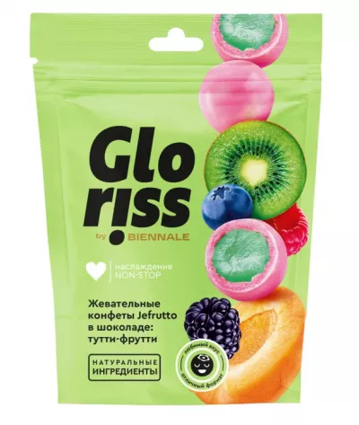 Жевательные конфеты BIENNALE "Gloriss Jefrutto" в шоколаде со вкусом тутти-фрутти 75 г
