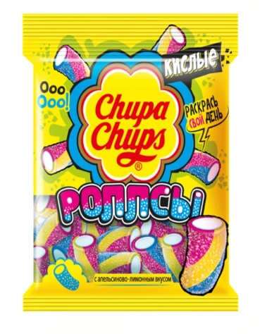 Мармелад CHUPA CHUPS "Роллсы" кислый с апельсиново-лимонным вкусом 150 г