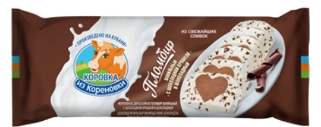 Мороженое КОРОВКА ИЗ КОРЕНОВКИ "Пломбир" двухслойный шоколадный и ванильный с шоколадной крошкой 400 г