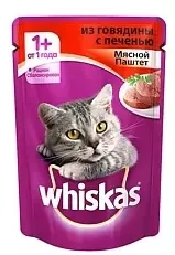 WHISKAS мясной паштет из говядины с печенью 75 г