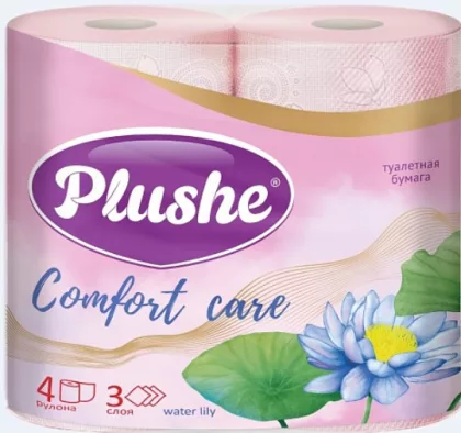 Бумага туалетная PLUSHE "Comfort care. Water lily" трехслойная ароматизированная  розовая 4 шт