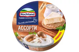 Сыр HOCHLAND  круг"Ассорти" с грибами  плавленый 140 г 50 %