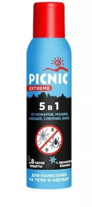 Аэрозоль PICNIC Extreme 5в1 от комаров, мошки, клещей, слепней, блох балл. аэроз. 150 мл