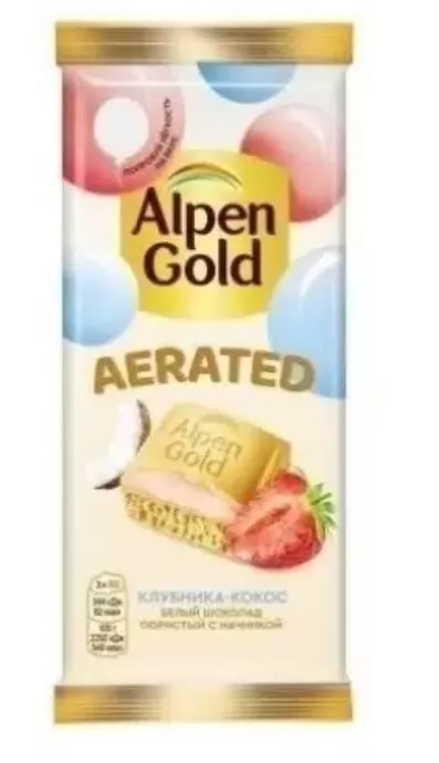 Шоколад ALPEN GOLD "Aerated" белый пористый с начинкой клубника кокос 75 г