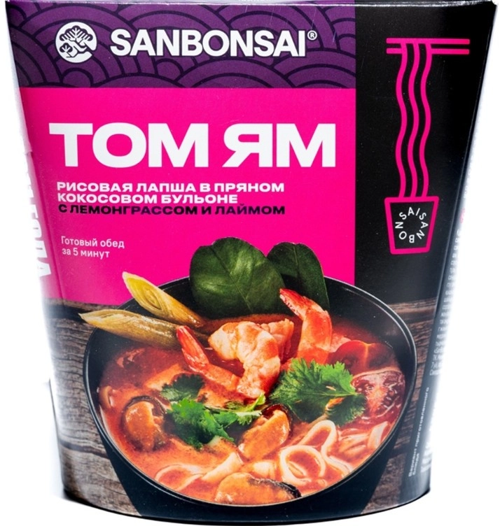 Лапша SANBONSAI "Том ям" рисовая в кокосовом бульоне с лемонграссом и лаймом 113 г
