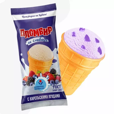Мороженое ЗДОРОВЫЕ ПРОДУКТЫ "Пломбир" с джемом из карельских ягод 80 г 12%
