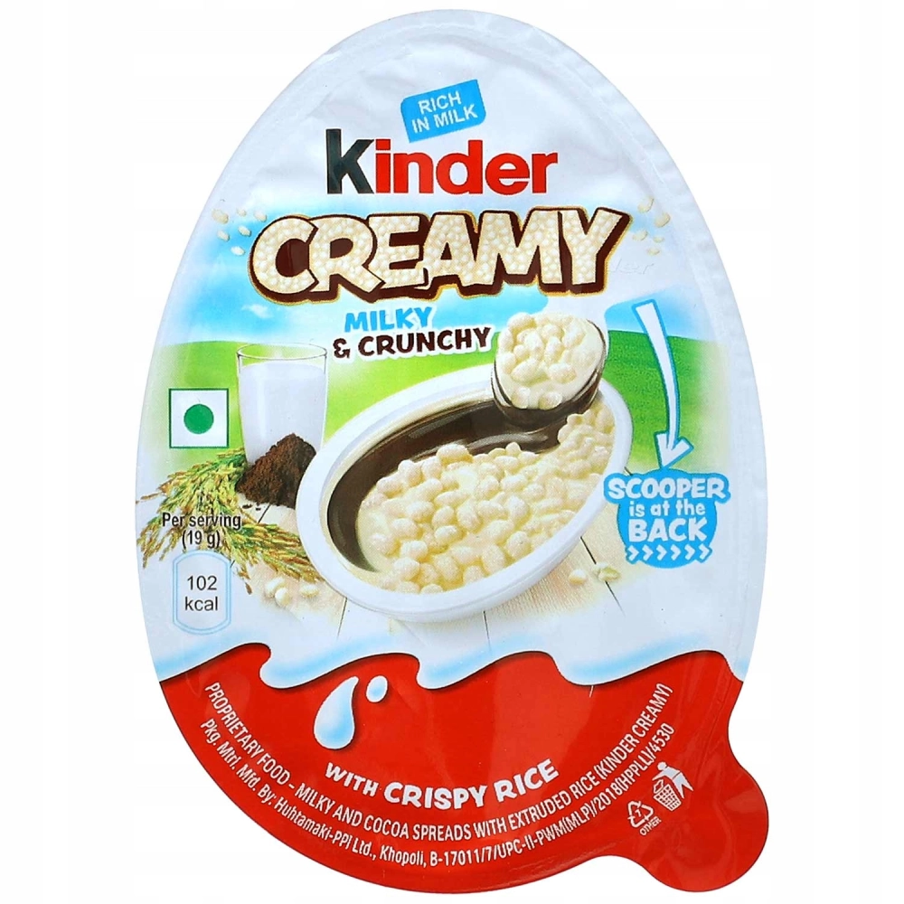 Шоколадное яйцо KINDER "Cremy Milky Crunchy" с воздушным рисом и шоколадной начинкой 19 г