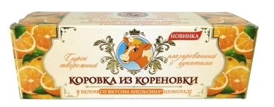 Сырок творожный КОРОВКА ИЗ КОРЕНОВКИ с цукатами апельсина в смеси белого шоколада и глазури с ароматом апельсина 50 г 23%