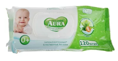 Салфетки влажные для детей AURA Ultra Comfort с экстрактом алоэ и витамином E уп.120 /с крышкой/