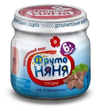 ФрутоНяня Пюре говядина 6+ мес. бан. 80г