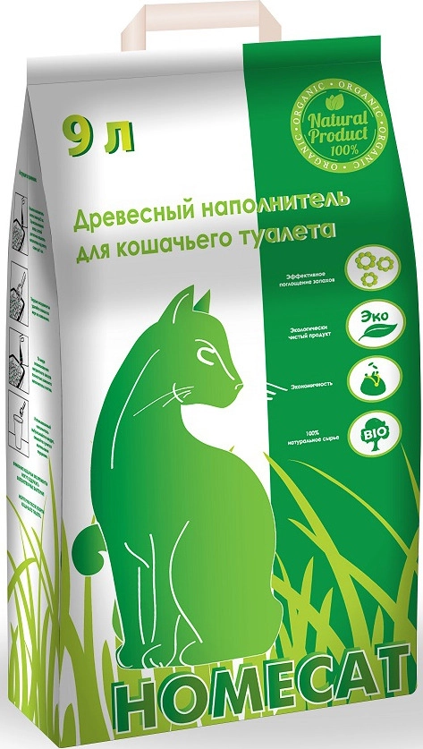 Наполнитель HOMECAT для кошачьего туалета древесный 9 л
