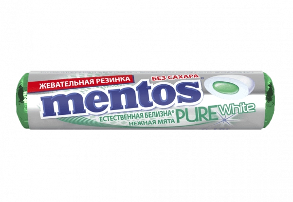 Жевательная резинка MENTOS Pure white нежная мята без сахара 16 г