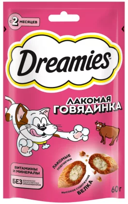 Лакомство DREAMIES для взрослых кошек с добавлением говядины 60 г