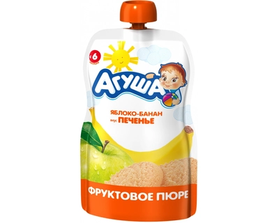 Агуша Пюре яблоко-банан вкус печенье 6+ мес. уп. 90 г Агуша Пюре яблоко-банан вкус печенье 6+ мес. уп. 90 г