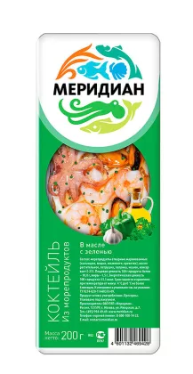 Коктейль из морепродуктов МЕРИДИАН с зеленью в масле 200 г Коктейль из морепродуктов МЕРИДИАН с зеленью в масле 200 г